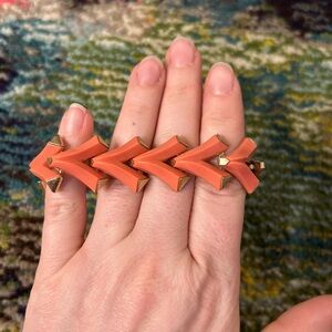 Vintage Signed Trifari Valencia Coral Lucite and Gold Tone Bracelet